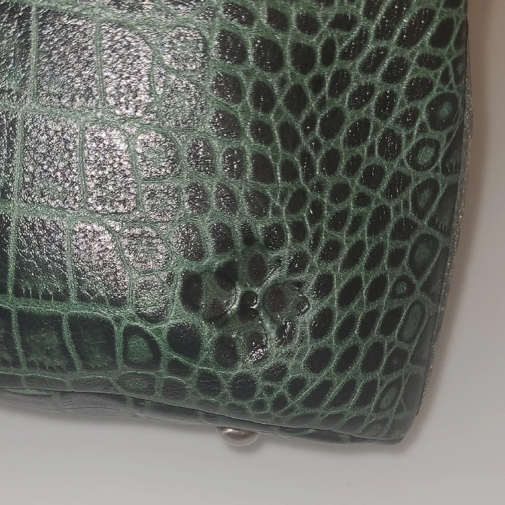 Patricia Nash Green Crocodile Embossed Satchel 10th Year Anniversary W/ Dustbag - Picture 6 of 11